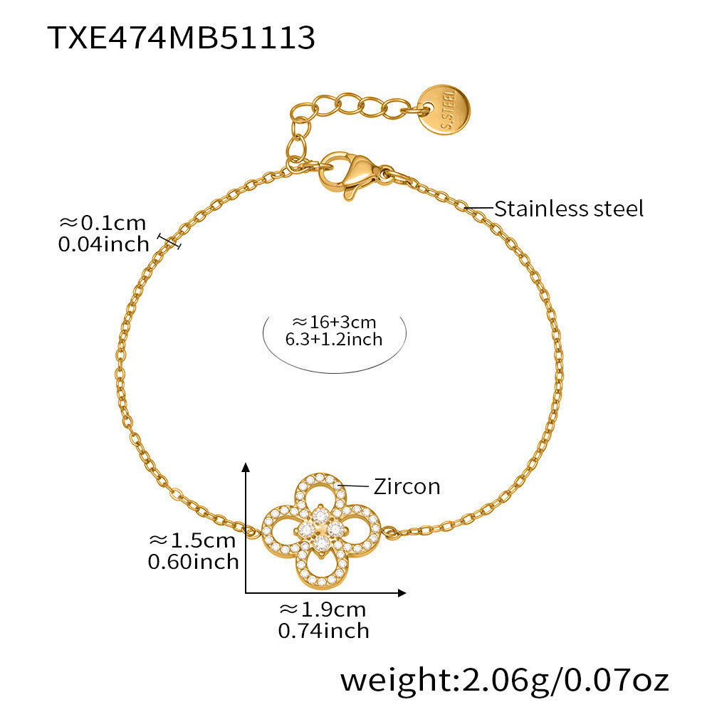 D관 - 네잎클로버 큐빅 18K 도금 스테인리스 목걸이 팔찌 [TXP474-TXE474] 25.11-3