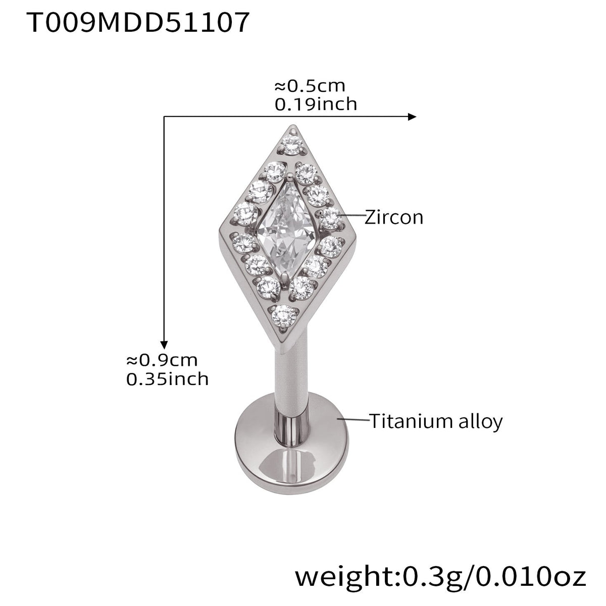 D관 - 티타늄 합금 스틸 입술용 단품 피어싱 [T009] 25.11-2