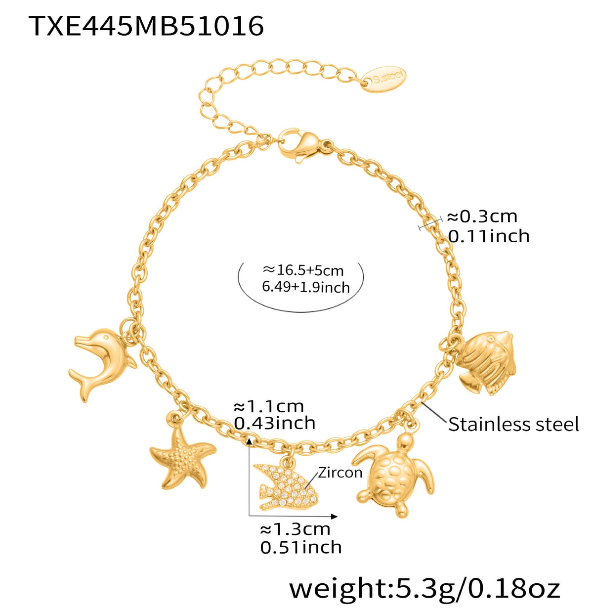 D관 - 18K 도금 스테인리스 스틸 해양생물 큐빅 펜던트 목걸이 팔찌 [TXP445] 25.10-4