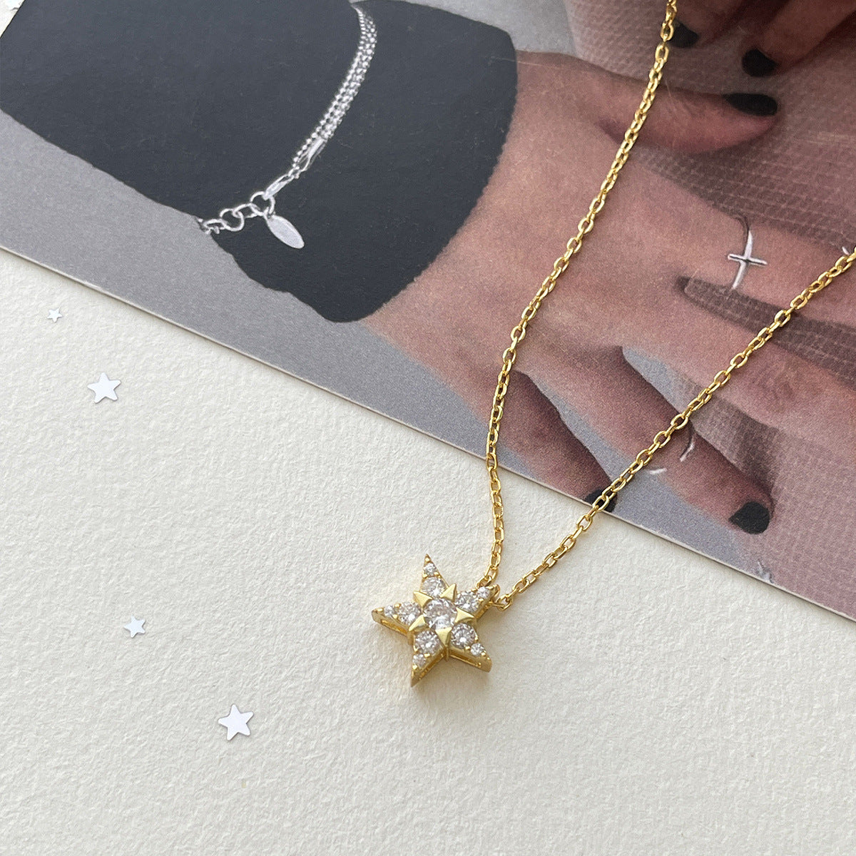 A관 - 925 실버 큐빅 별 펜던트 체인 목걸이 [XL-1212] 25.10-4