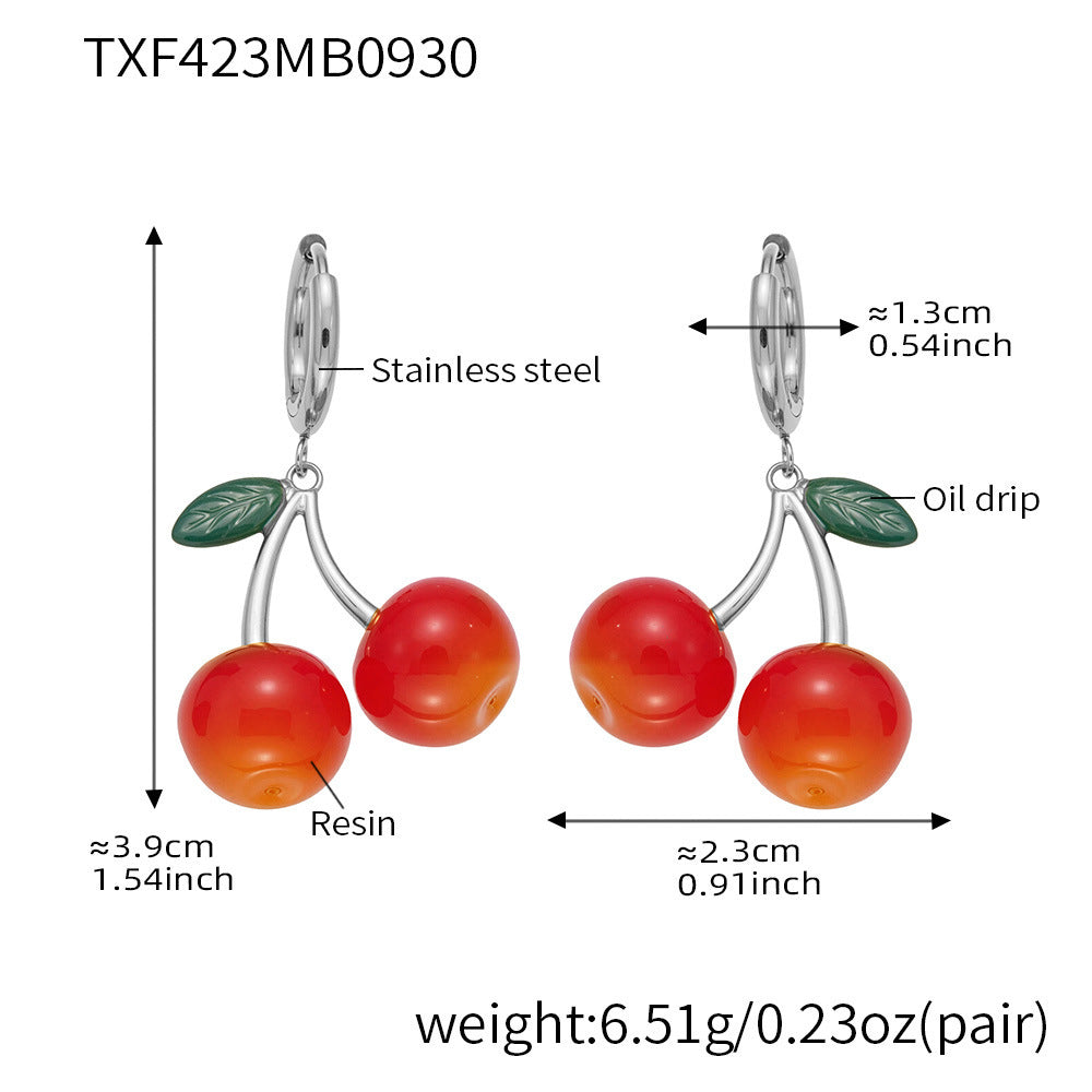 D관 - 스테인리스 스틸 체리 과일 펜던트 목걸이 귀걸이 [TXP423-TXF423] 25.10-2