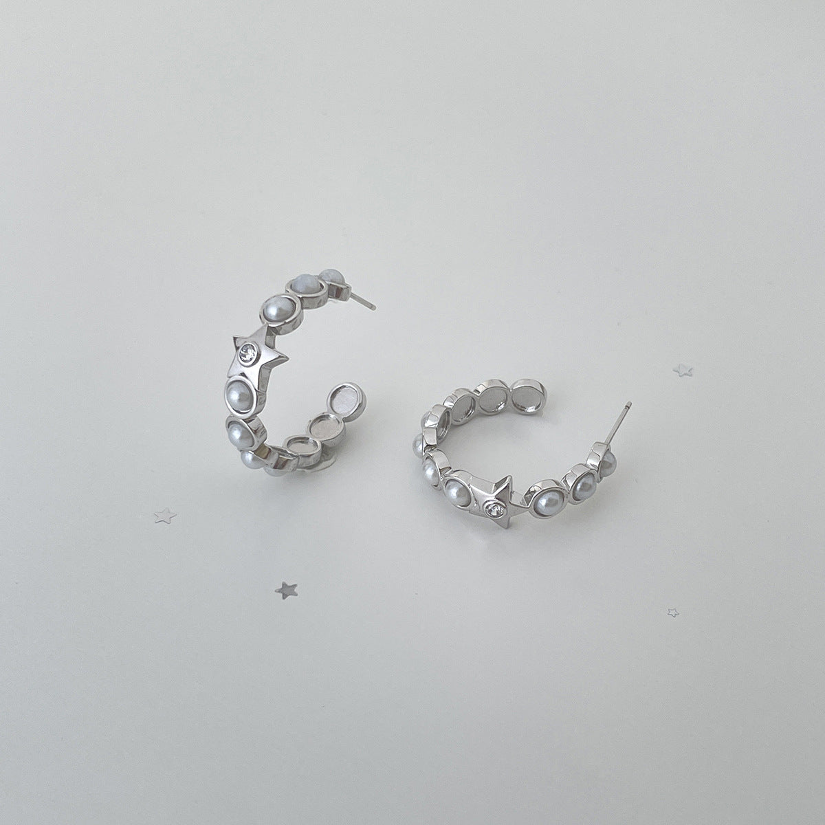 A관 - 925 은침 진주 별 큐빅 C형 귀걸이 [EH-4113] 25.10-5