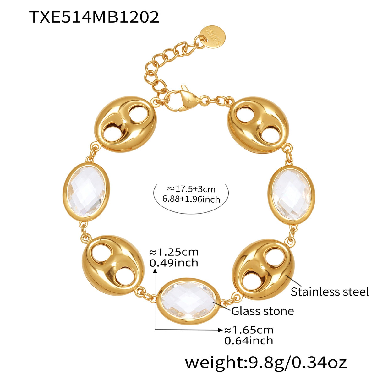 D관 - 돼지코 글라스 스톤 18K 도금 스테인리스 스틸 목걸이 팔찌 [TXP514] 25.12-2