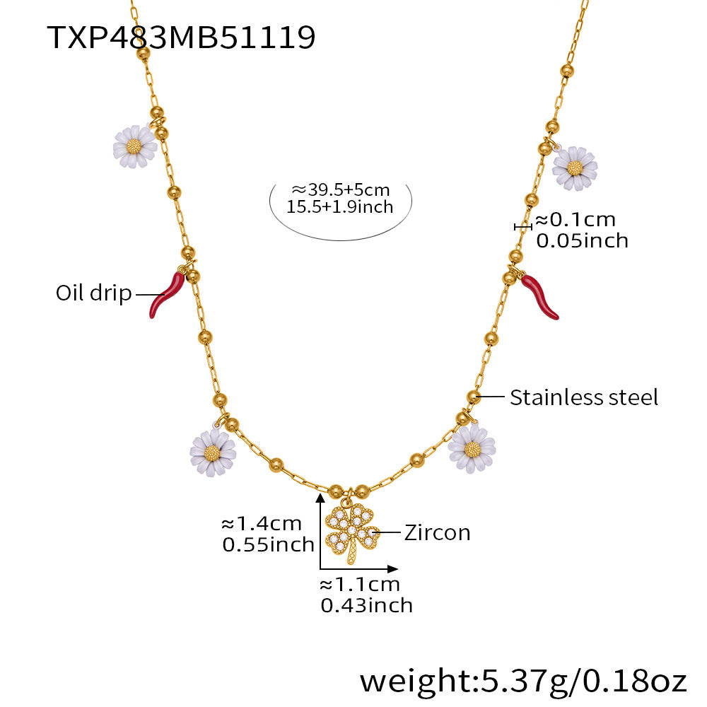 D관 - 스테인리스 스틸 네잎클로버 데이지 펜던트 큐빅 목걸이 팔찌 [TXP483] 25.11-4