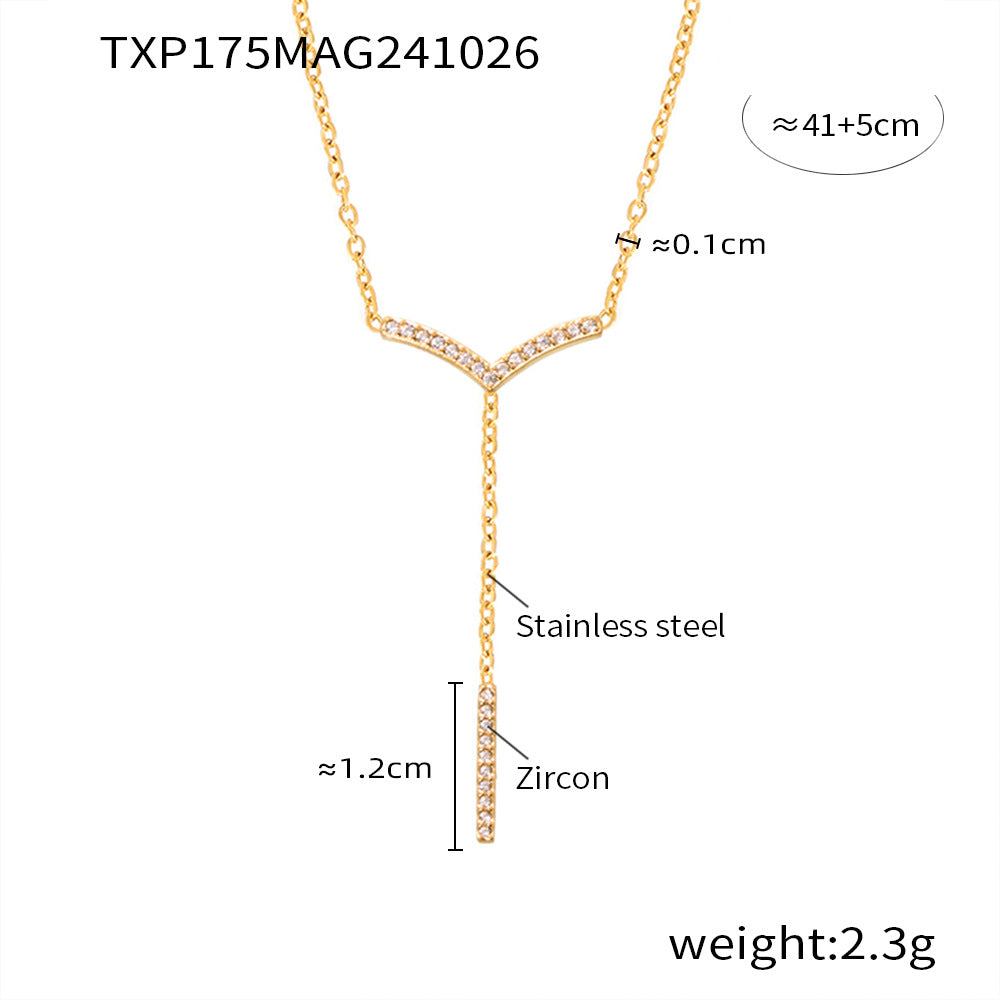 D관 - 스테인리스 스틸 V자 태슬 큐빅 세팅 목걸이 팔찌 [TXE175-TXP175-P1694] 24.11-1
