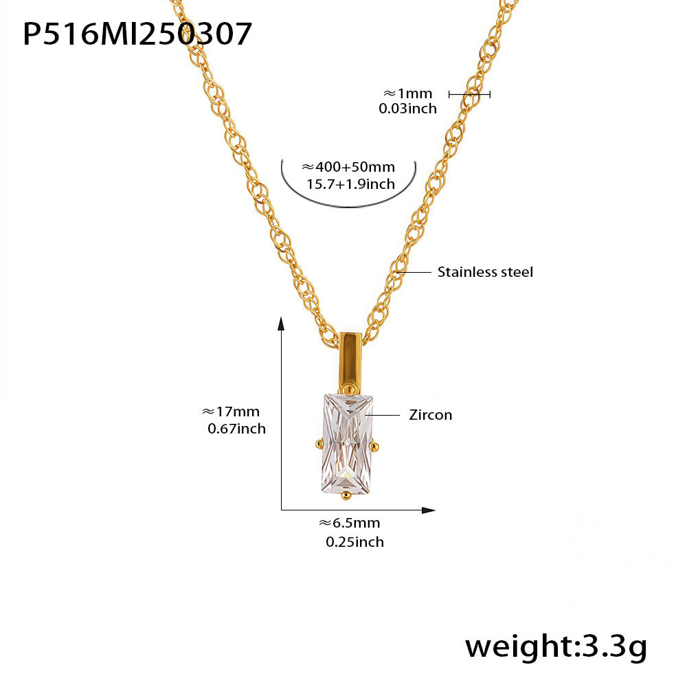 D관 - 18K PVD 도금 직사각 큐빅 레이어드 스테인리스 스틸 목걸이 [P516-P518] 25.03-2