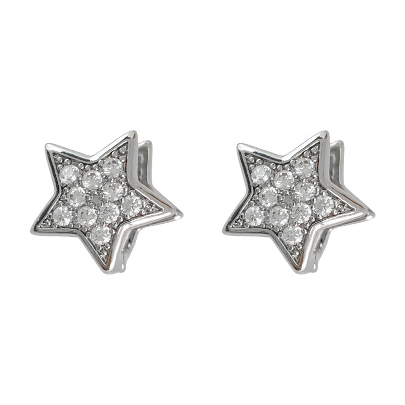 C관 - 간결한 디자인 미니 큐빅 오각별 은침 귀걸이 [2674] 24.04-3