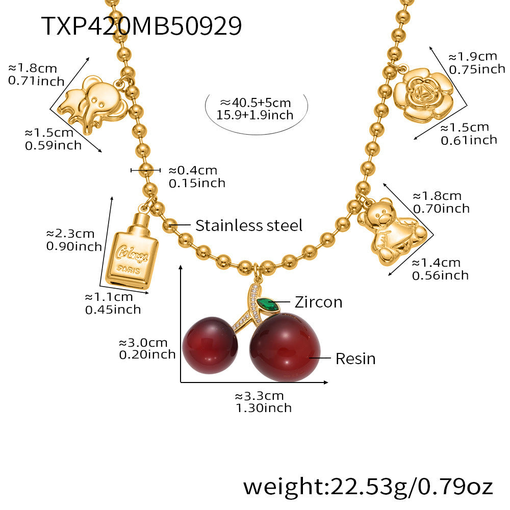D관 - 18K 골드 도금 스테인리스 스틸 체리 펜던트 목걸이 팔찌 귀걸이 [TXP420] 25.10-1