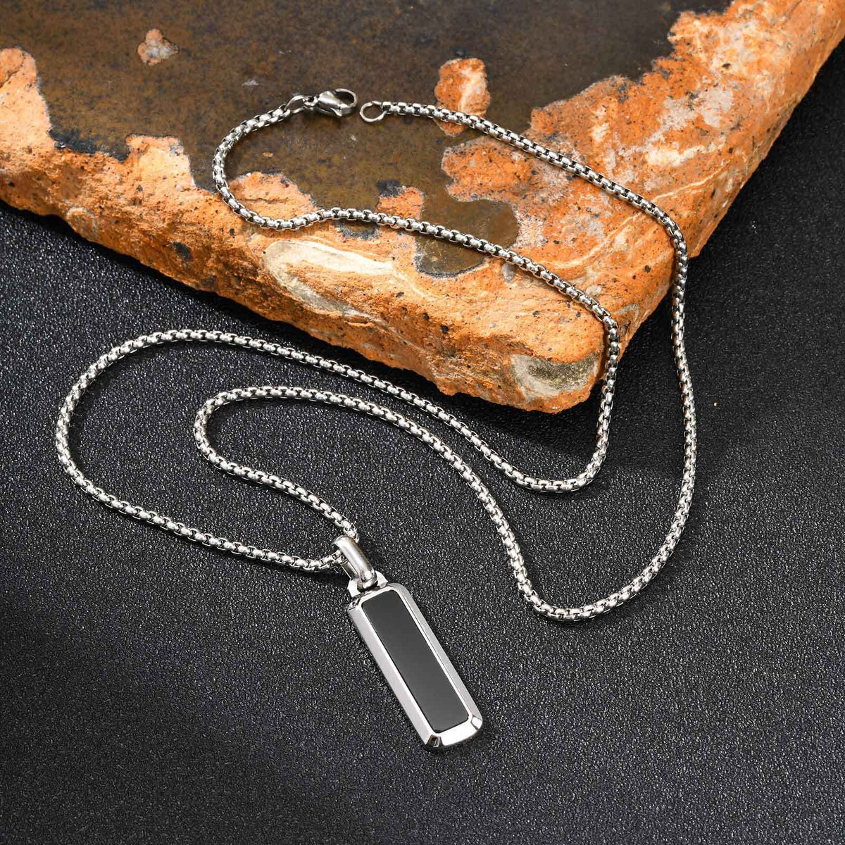 G관 - 스테인리스 호안석 바형 플레이트 펜던트 목걸이 [PN-2226] 25.11-2