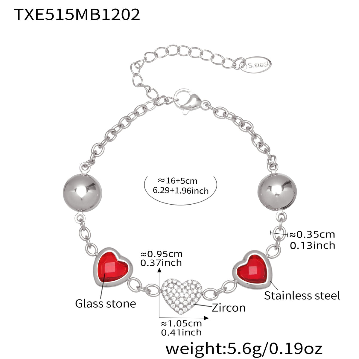 D관 - 컬러 레진 큐빅 하트 18K 도금 스테인리스 스틸 목걸이 팔찌 [TXP515] 25.12-2