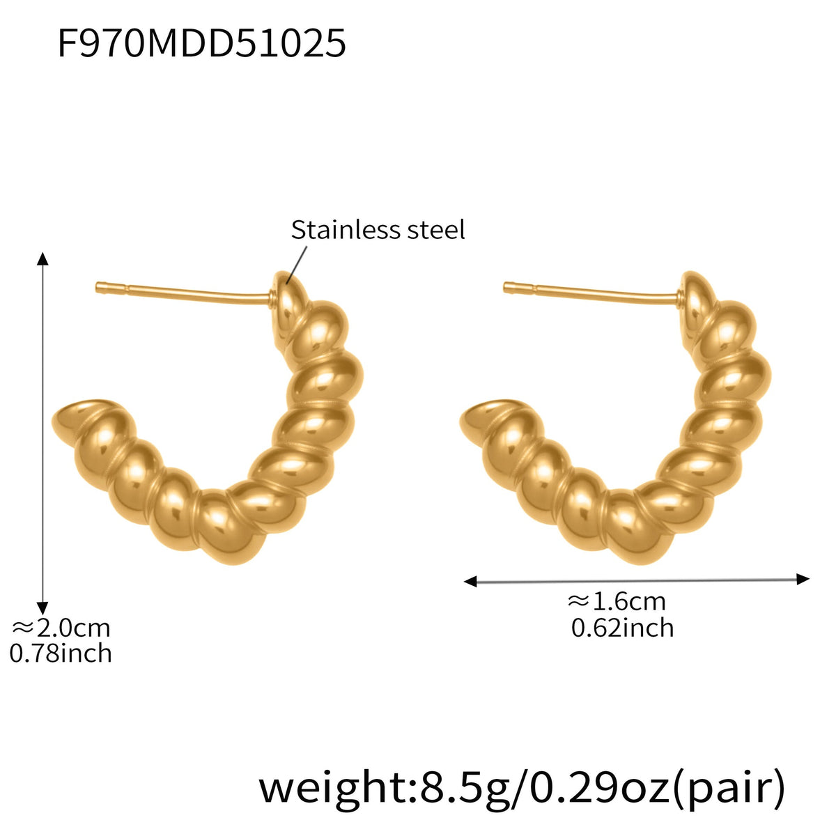 D관 - 스테인리스 18K 도금 투톤 꼬임 트위스트 모양 귀걸이 [F970] 25.10-5
