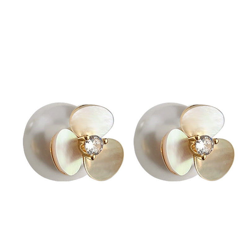 C관 - 진주와 큐빅 십자형 14K 도금 은침 귀걸이 [3959] 24.05-3