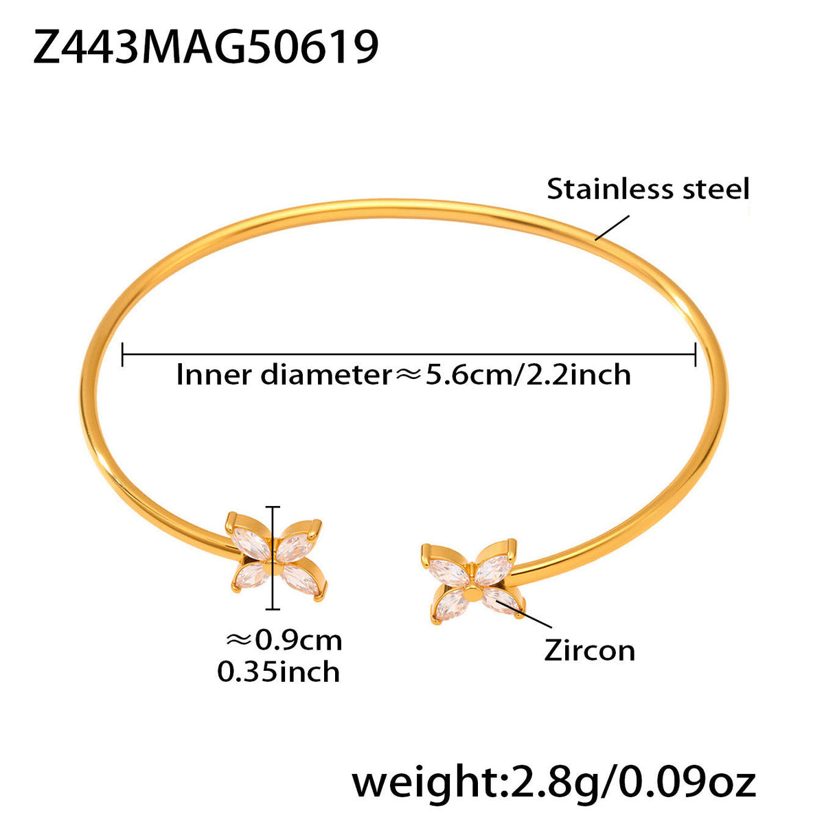 D관 - 18K 도금 스테인리스 스틸 큐빅 물고기 불가사리 오픈형 팔찌 [Z440-Z441] 25.06-4