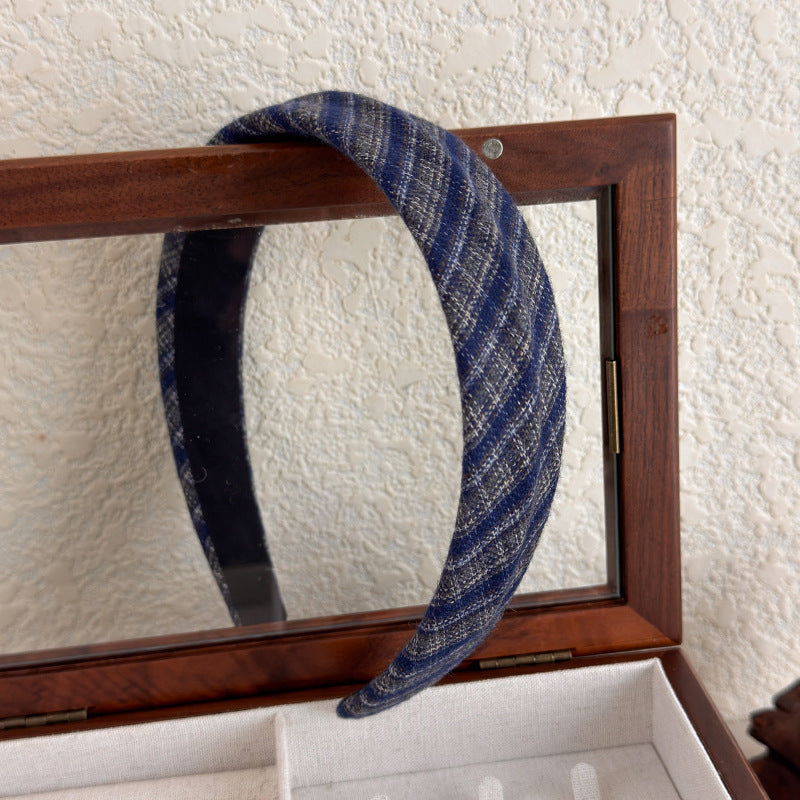 E관 - 체크 패턴 패브릭 볼륨 와이드 머리띠 [27675] 25.11-3