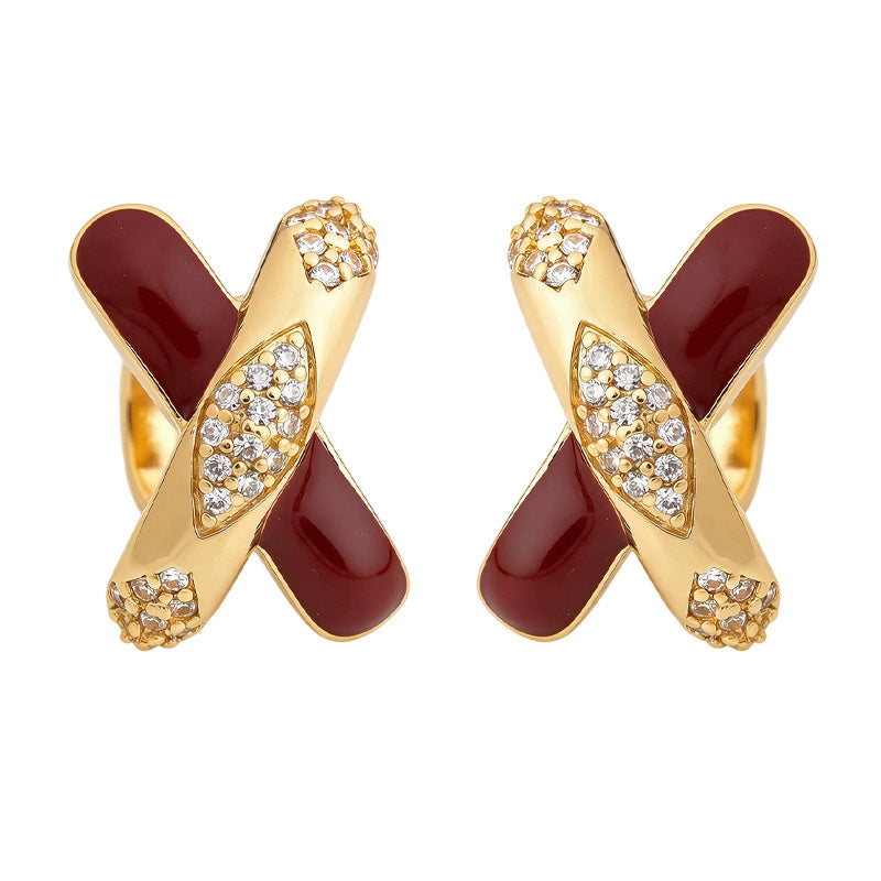 C관 - 큐빅 X자 디자인 925 은침 귀걸이 [7229] 25.12-2