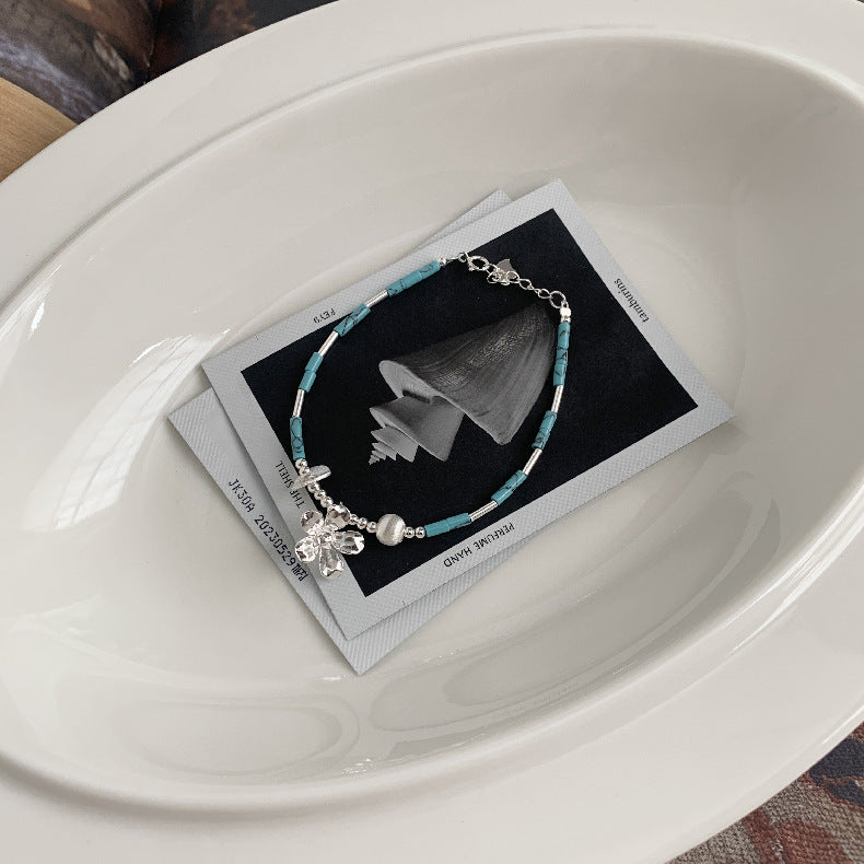 A관 - 925 실버 플라워 터키석 호안석 비즈 팔찌 [1399] 25.11-3