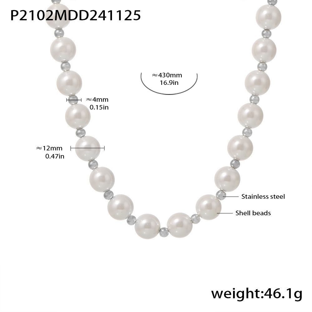 D관 - 프렌치 우아하고 고급스러운 12mm 대형 쉘 펄 캐주얼 럭셔리 목걸이 [P2102] 24.11-5