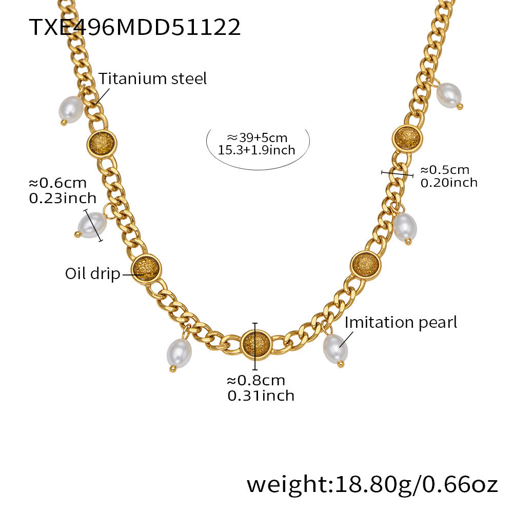 D관 - 스테인리스 스틸 진주 펜던트 18K 도금 목걸이 팔찌 [TXP496] 25.11-4