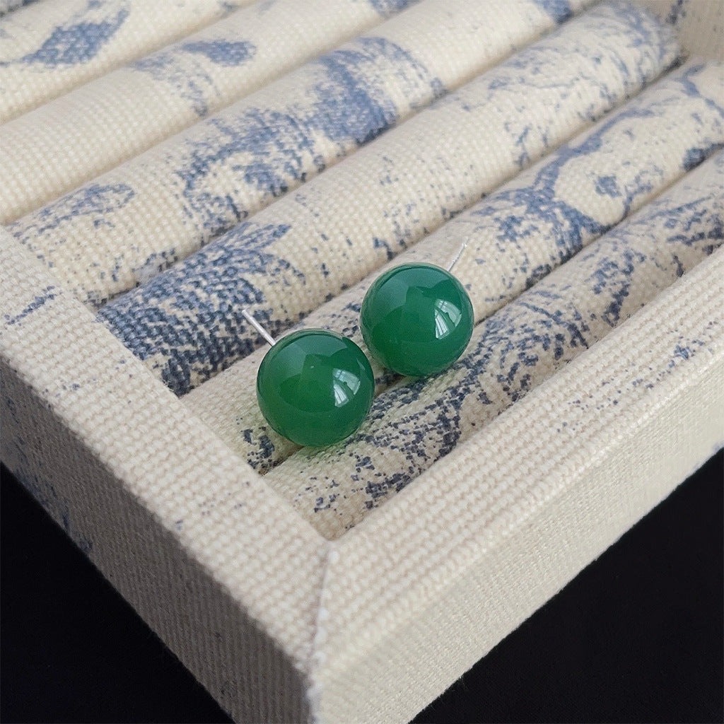 C관 - 그린 마노 천연석 복고풍 은침 귀걸이 고급스러운 귀걸이 [3837-3840] 24.04-3