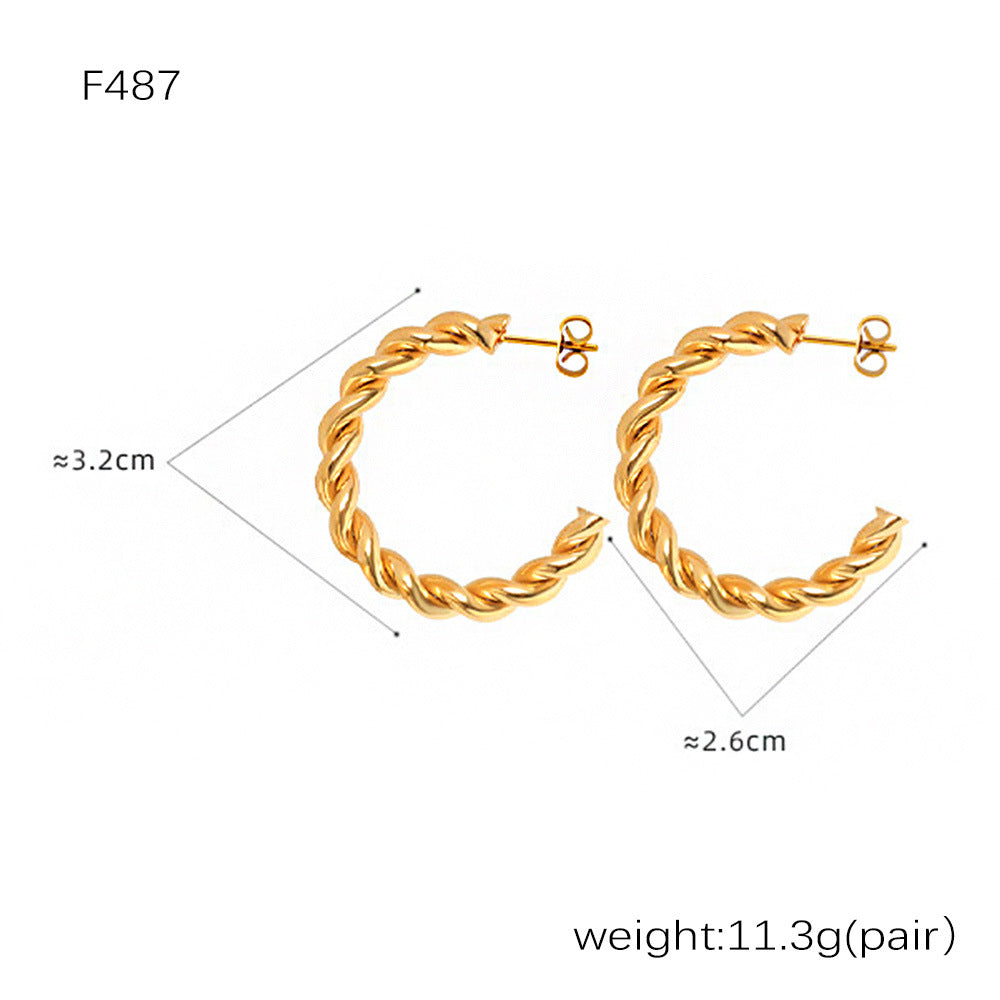 D관 - 스테인리스 스틸 18K 골드 도금 C형 심플 귀걸이 [F122] 24.12-4