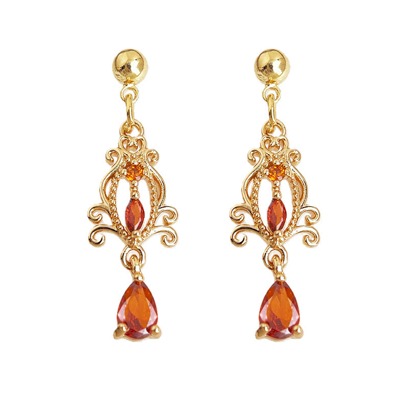 C관 - 925 은침 와인레드 큐빅 롱 드롭 귀걸이 [7055] 25.11-2