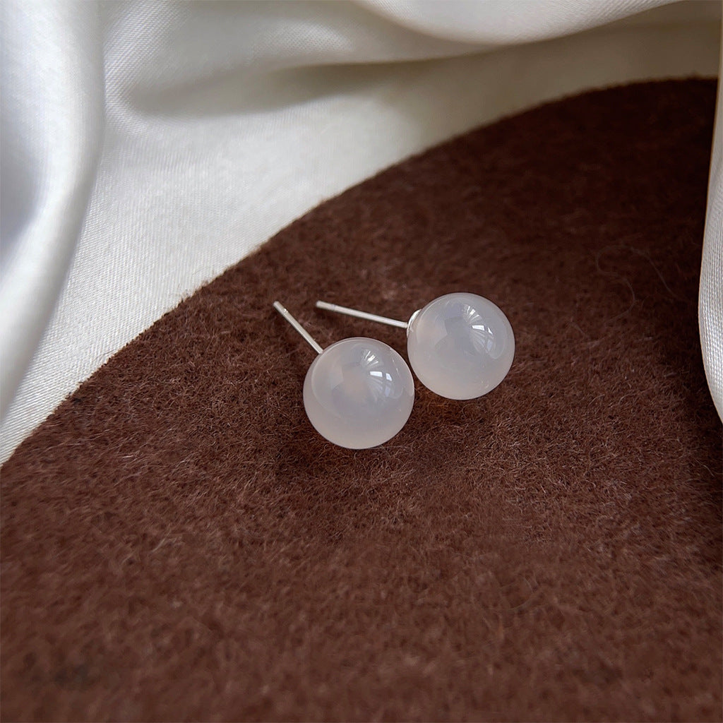 C관 - 백마노 천연석 은침 귀걸이 간결하고 고급스러운 귀걸이 [3828-3830] 24.04-3