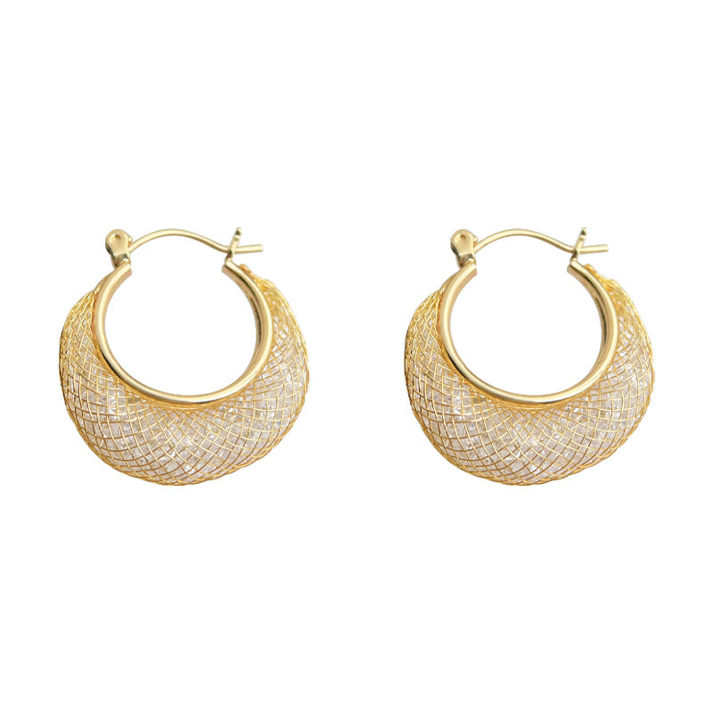 C관 - 14K 도금 망사 큐빅 디자인 링 귀걸이 [5739] 25.03-3