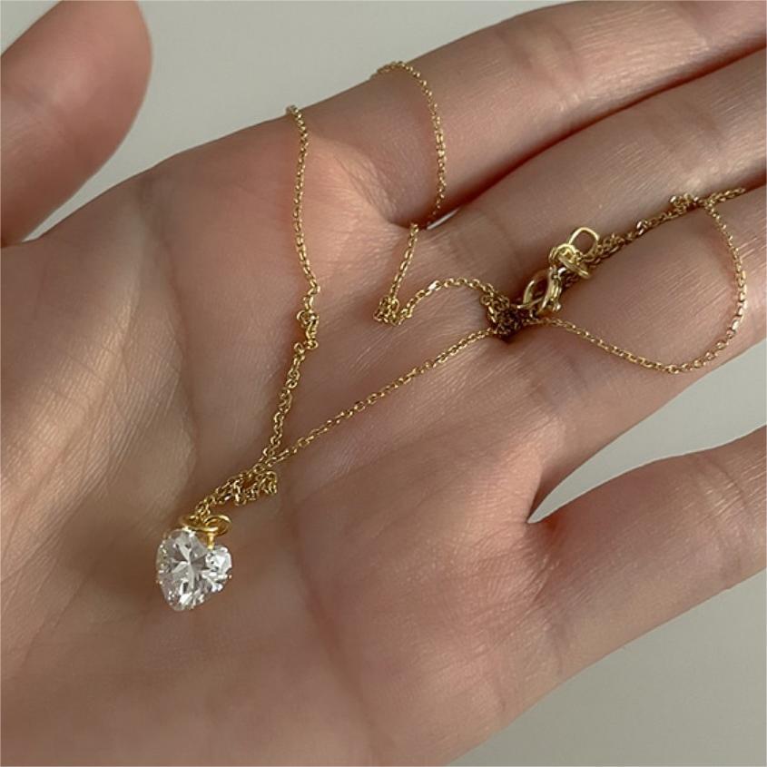 F관 - 925 실버 하트 큐빅 펜던트 목걸이 [B1209] 25.10-1