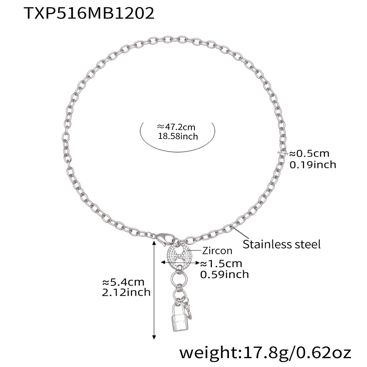 D관 - 풀큐빅 돼지코 자물쇠 태슬 18K 도금 스테인리스 스틸 목걸이 팔찌 [TXP516] 25.12-2