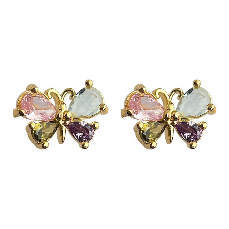 C관 - 컬러 나비 미니 큐빅 14K 도금 간결한 스윗한 귀걸이 [4538] 24.07-3