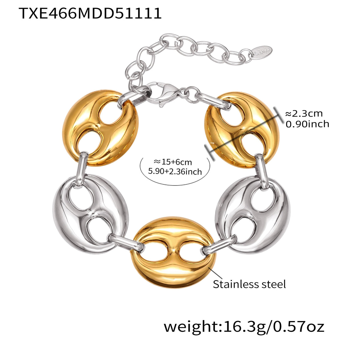 D관 - 타원형 돼지코 모양 체인 18K 도금 스테인리스 목걸이 팔찌 [TXP466] 25.11-3