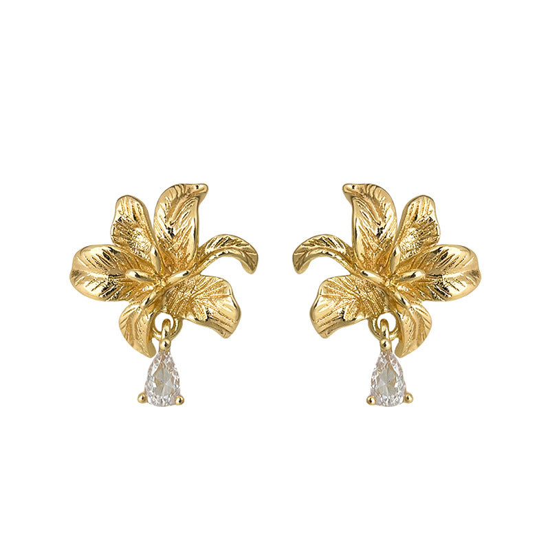 C관 - 빈티지 14K 도금 925 은침 백합 플라워 귀걸이 [5487] 25.02-2