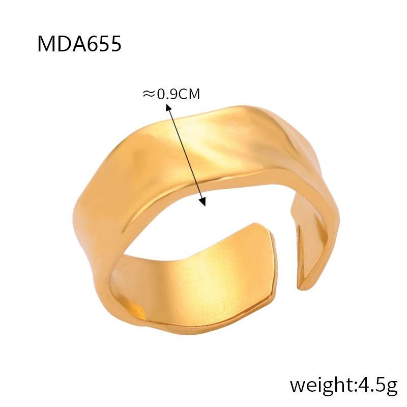 D관 - 트렌디 유니크 미니멀 기하학적 텍스처 티타늄 스틸 골드 도금 와이드 오픈 반지 [A655-A659] 24.03-3