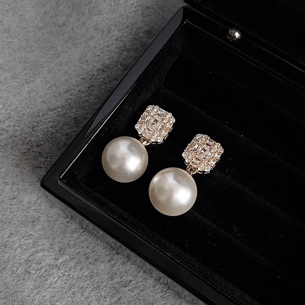 C관 - 고급스러운 미니 큐빅 글라스 진주 은침 귀걸이 [3721-3722] 24.04-2