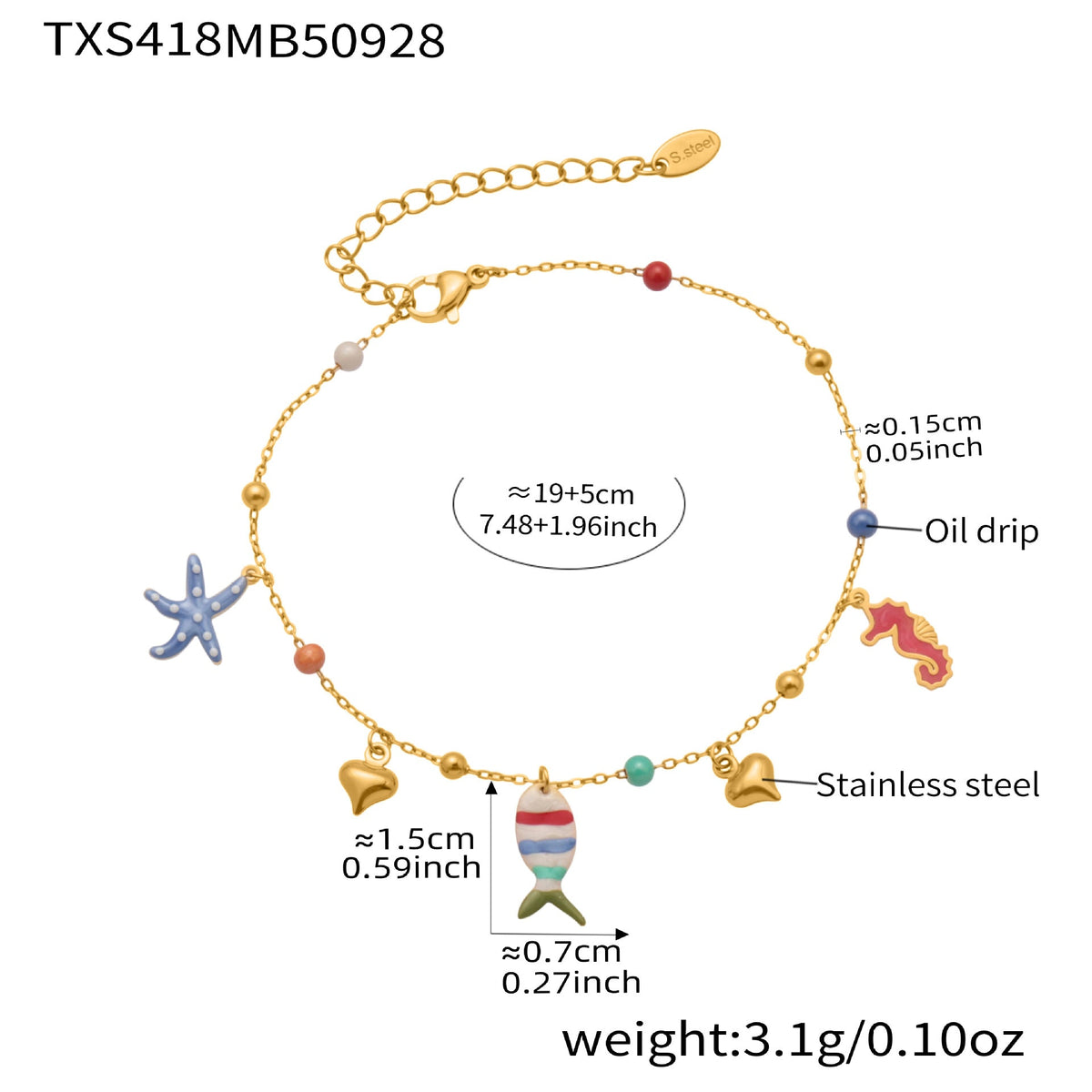 D관 - 18K 골드 도금 스테인리스 스틸 물고기 펜던트 목걸이 팔찌 발찌 [TXP418] 25.10-1