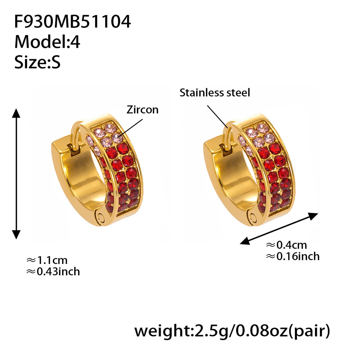 D관 - 스테인리스 컬러 큐빅 18K 도금 후프 링 귀걸이 [F930] 25.11-2