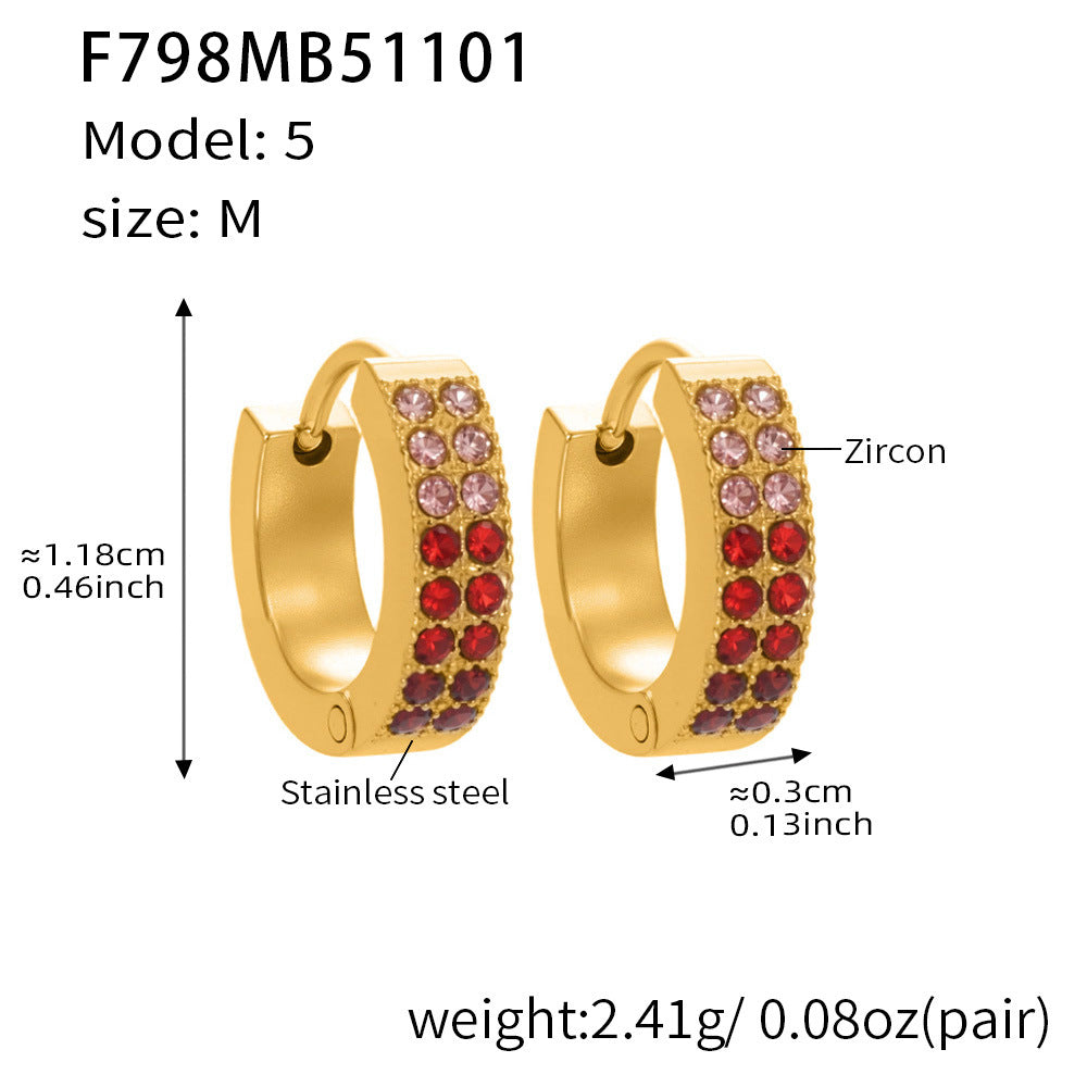 D관 - 스테인리스 18K 도금 C자형 멀티컬러 큐빅 귀걸이 [F798] 25.11-1