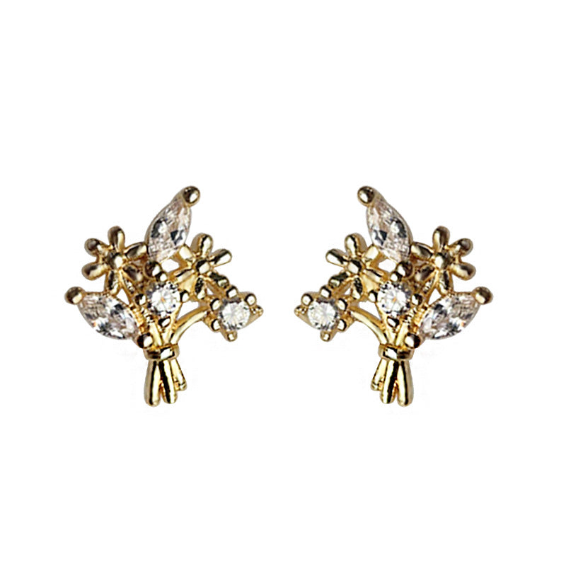 C관 - 미니 큐빅 14K 도금 은침 꽃다발 귀걸이 [3906] 24.05-1