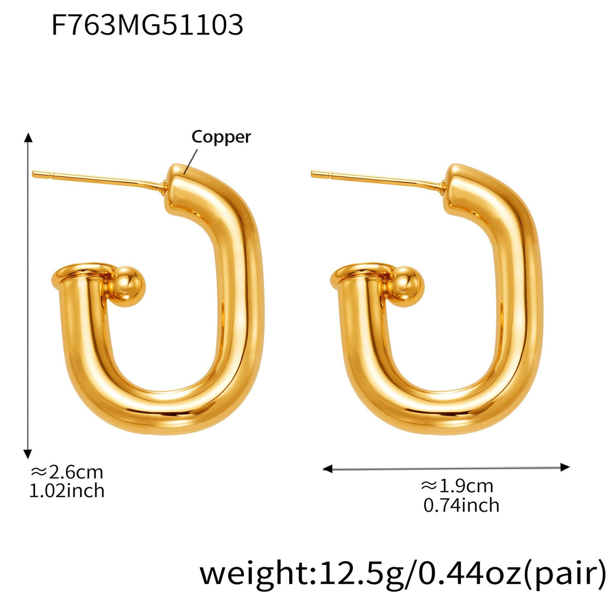 D관 - 18K 도금 U자형 타원 스터드 귀걸이 [F763] 25.11-1