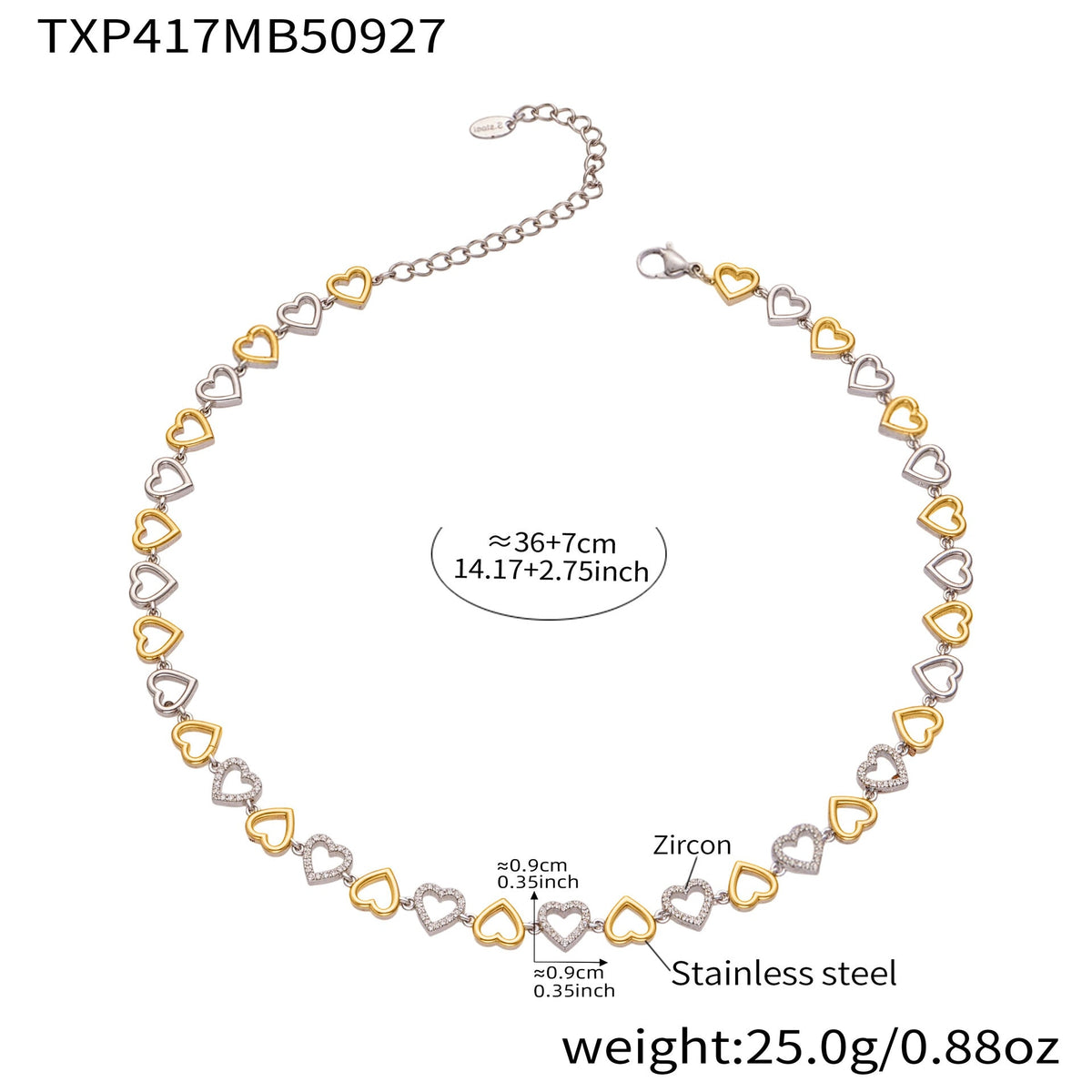 D관 - 18K 골드 도금 스테인리스 스틸 하트 큐빅 핸드메이드 체인 목걸이 팔찌 [TXP417] 25.10-1
