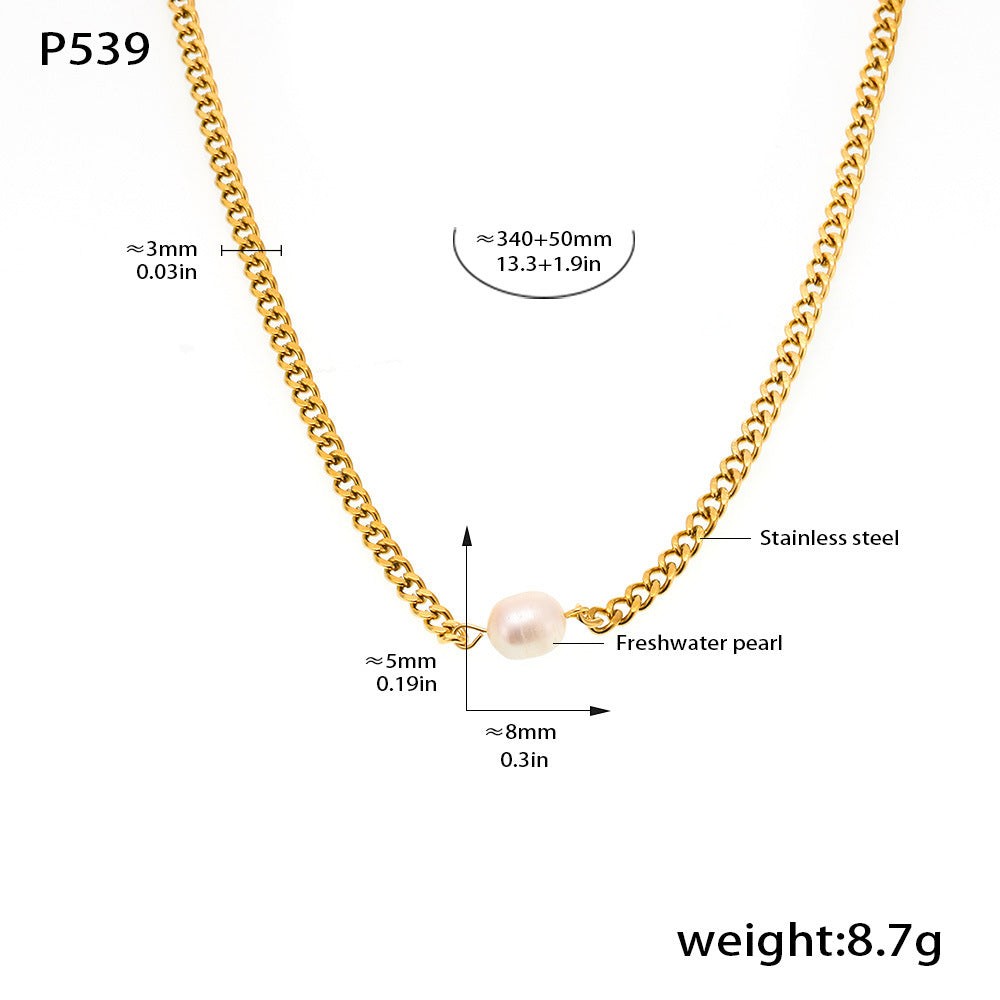 D관 - 진주 스테인리스 스틸 18K 도금 목걸이 귀걸이 [P539-F340] 25.03-4