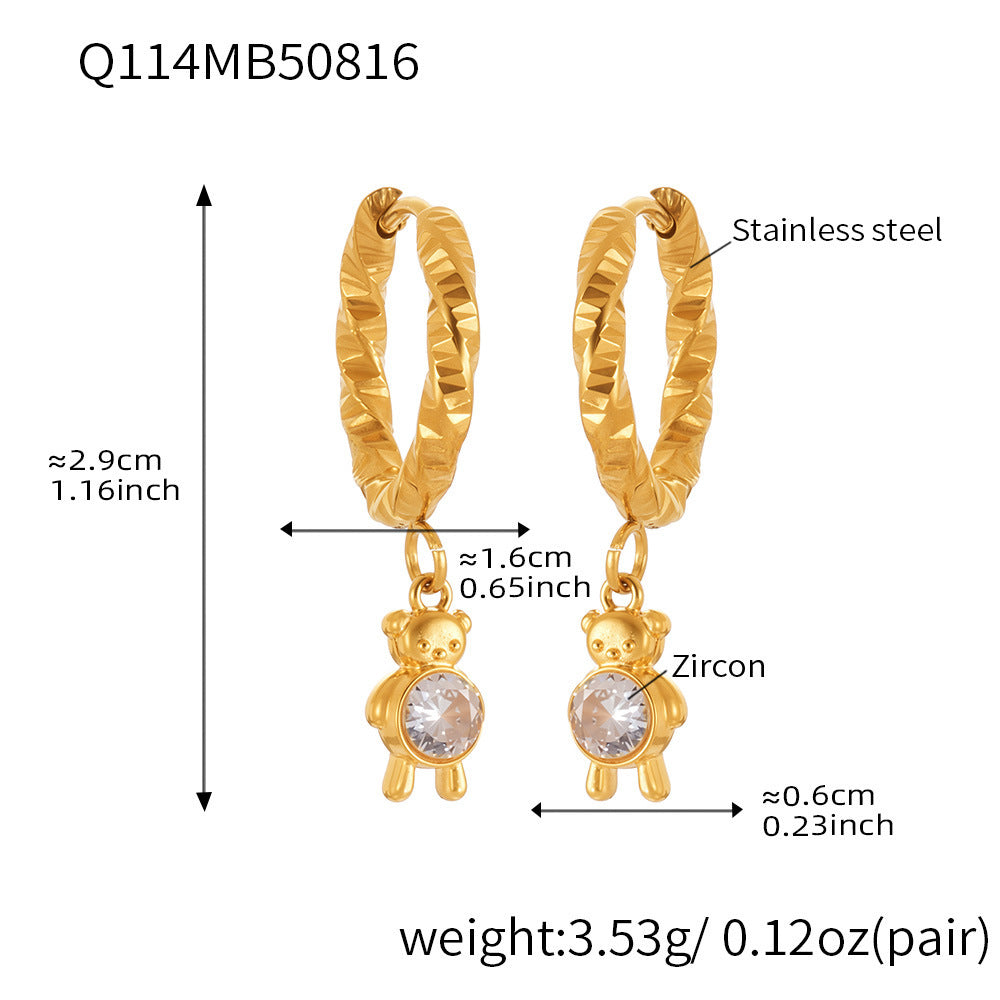 D관 - 스테인리스 스틸 18K 도금 동물 모양 큐빅 귀걸이 [Q114-Q124] 25.08-4