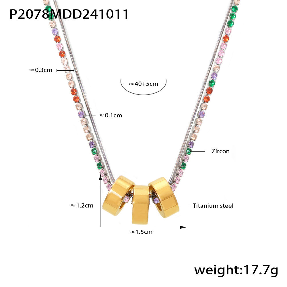 D관 - 티타늄 스틸 18K 도금 컬러 큐빅 3중 초커 3mm 큐빅 목걸이 [P2078] 24.10-3