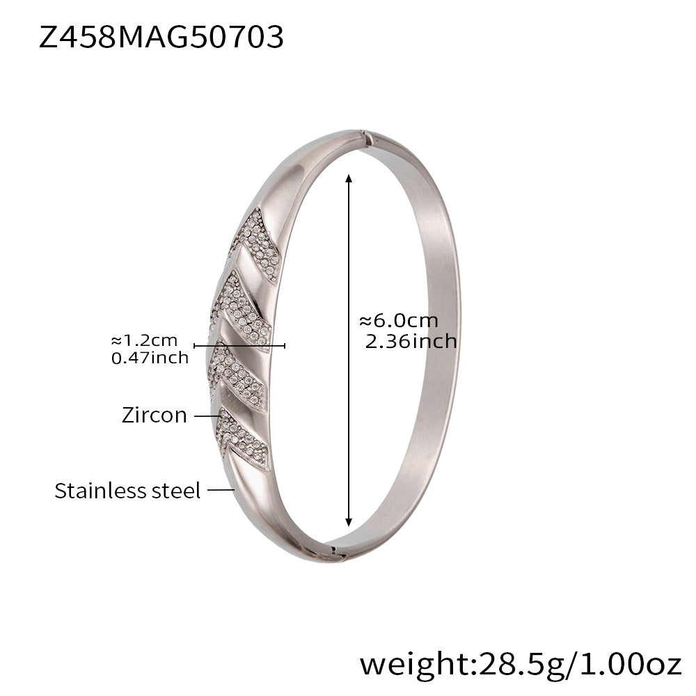 D관 - 대나무 물결 디자인 큐빅 스테인리스 스틸 18K 도금 팔찌 [Z454] 25.07-2