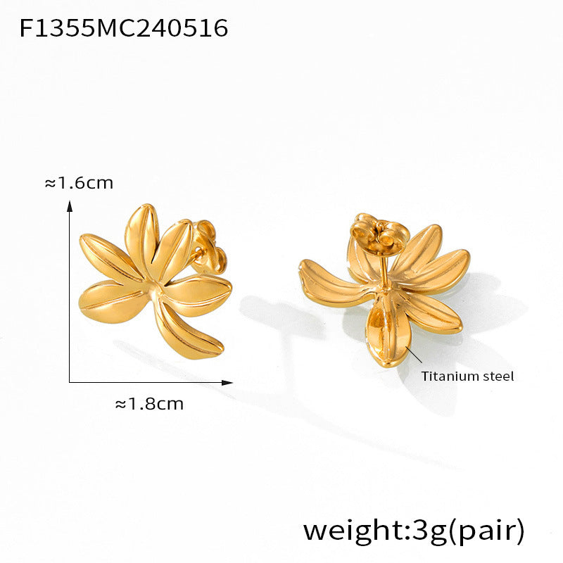 D관 - 티타늄 스틸 플라워 디자인 18K 도금 우아한 귀걸이 [F1355] 24.05-4