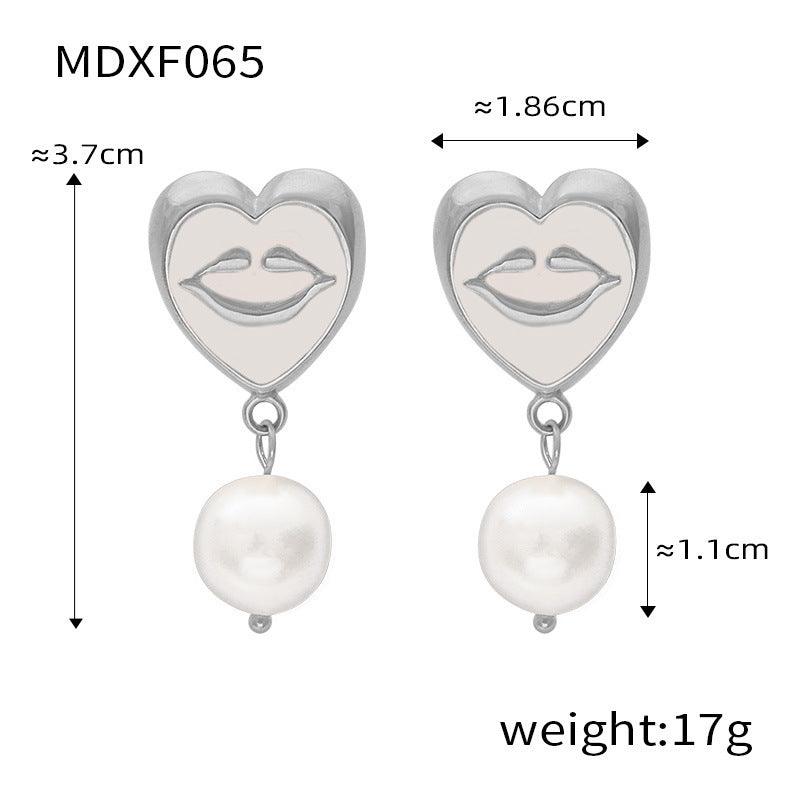 D관 - 러블리 캐릭터 티타늄 스틸 골드 도금 컬러 기하학적 자개 펜던트 스마일 귀걸이 [F065] 24.03-4