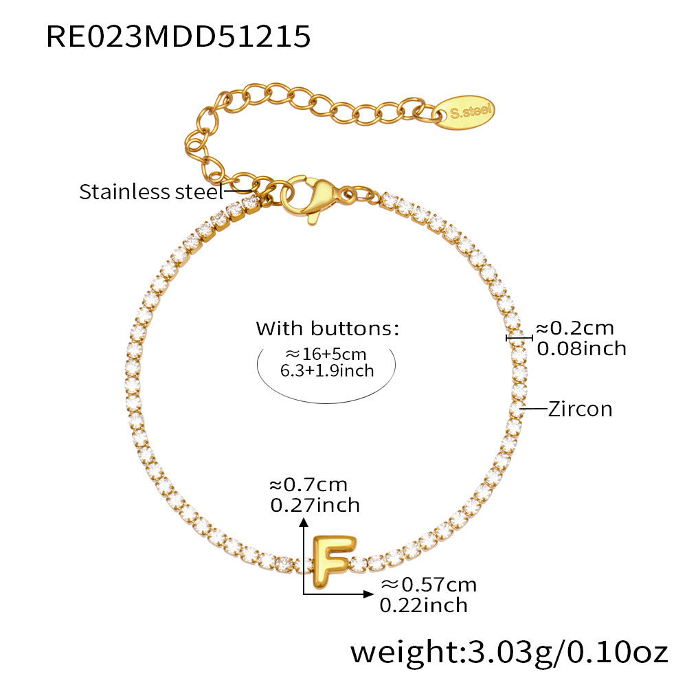 D관 - 스테인리스 스틸 18K 도금 알파벳 큐빅 팔찌 [RE023] 25.12-3