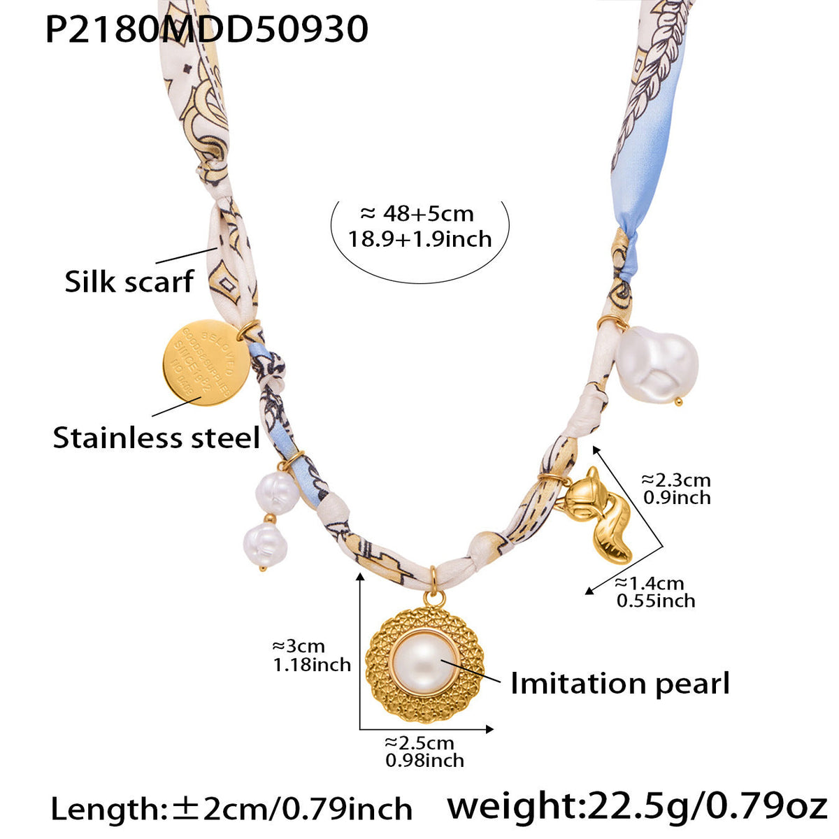 D관 - 스테인리스 스틸 호안석 진주 펜던트 스카프 목걸이 [P2178] 25.10-2