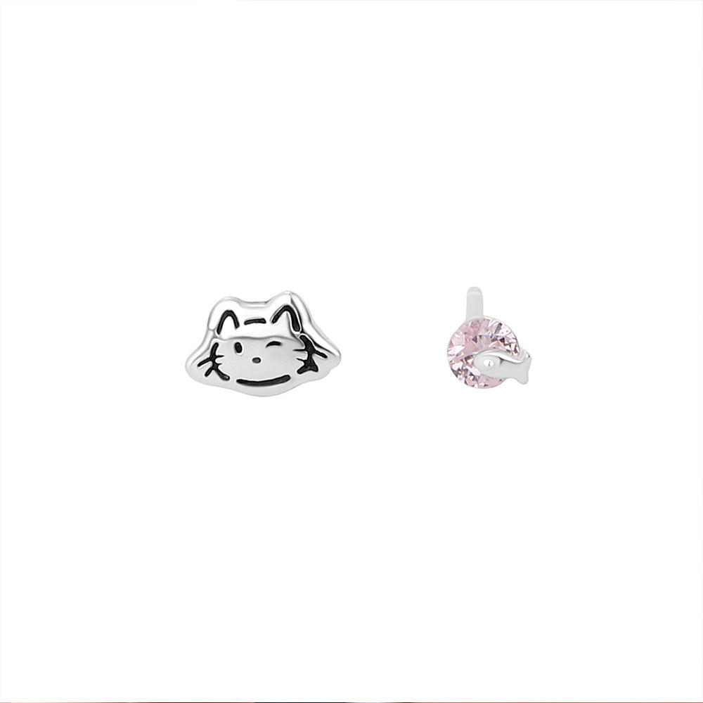 B관 - 999 실버 고양이 물고기 큐빅 귀걸이 [YC9006E_1] 25.12-2