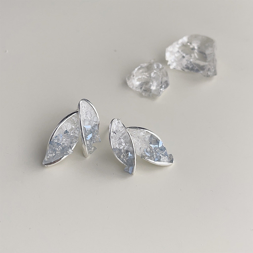 C관 - 여름 2024 신상 숲 속 스타일 유리 크리스탈 은침 귀걸이 [3978-3979] 24.05-1